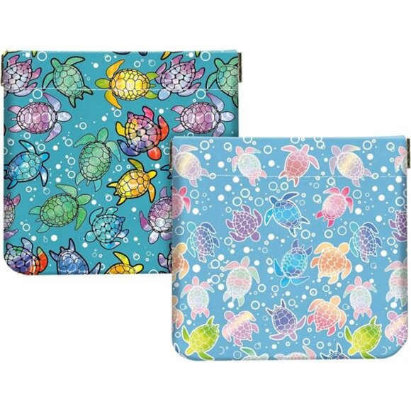 2Pcs PU Leather Small Squeeze Coin Colorful Turtle Pattern - Picture 1 of 7